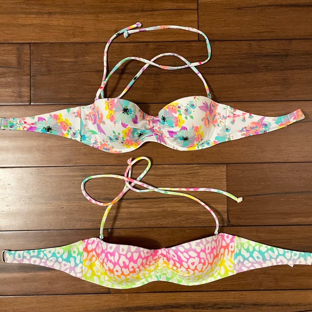 Two Victoria’s Secret Bandeau Bikini Tops both 32B